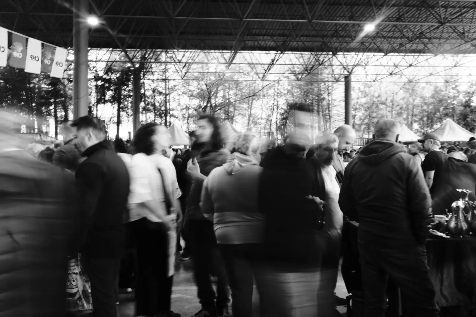 People moving through a busy market